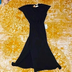 WAYF Soft Jersey elastic waist maxi dress w slit, peep hole back button XS NWT